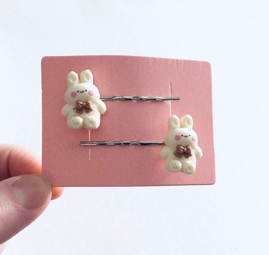 Kawaii Cream Teddy Bunny Rabbit Hair Clips, Easter Bobby Pins, Hair Accessories,  Lolita Cottage Core Aesthetic