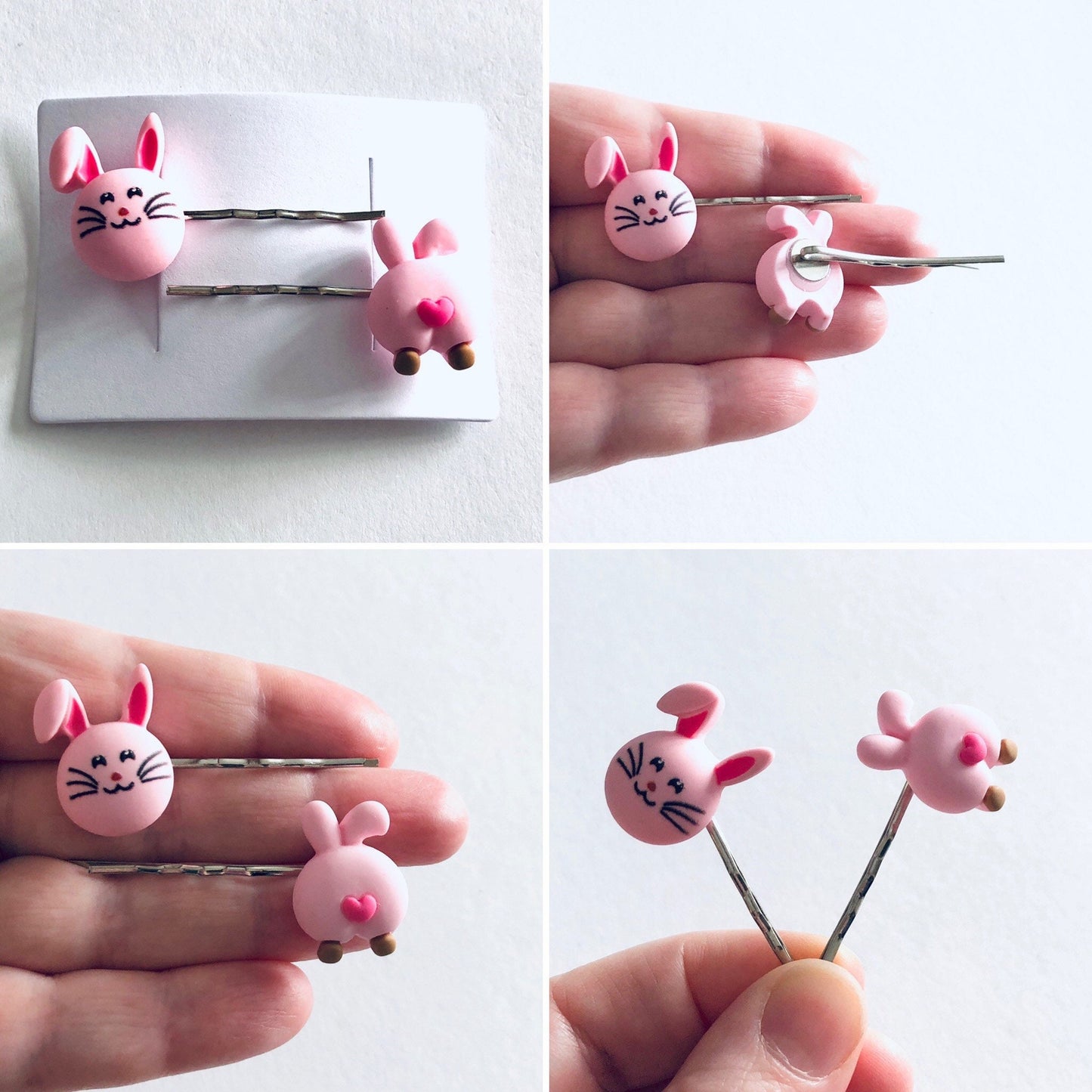 Rabbit & Bunny Butt Hair Clips, Pink Easter Bunny Rabbit Bobby Pins, Kawaii Cute Forest Animals