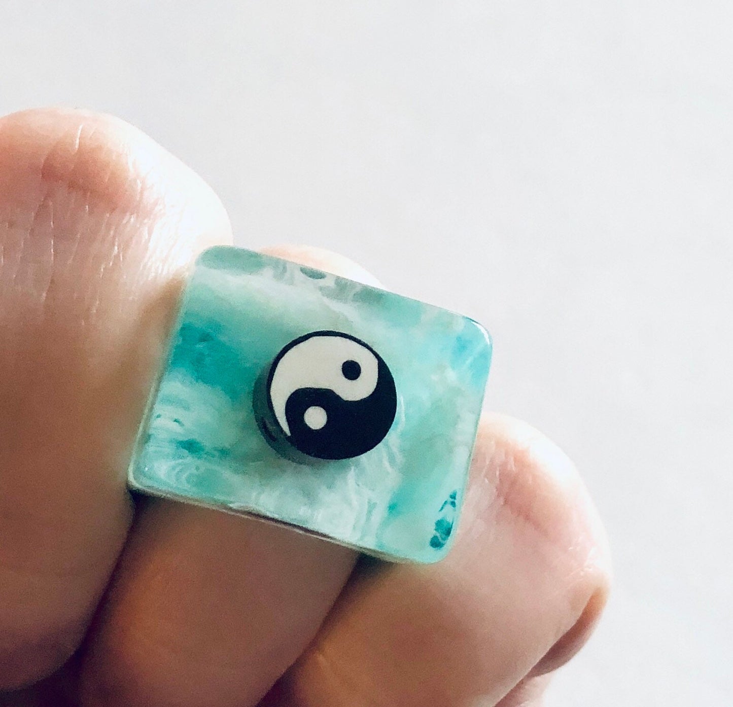 Yin & Yang Ring, Light Blue Resin Statement Ring, Yoga Boho Hippie Aesthetic