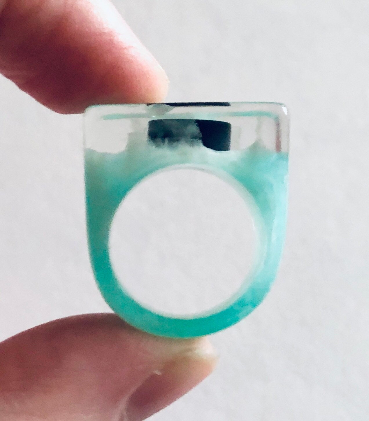 Yin & Yang Ring, Light Blue Resin Statement Ring, Yoga Boho Hippie Aesthetic