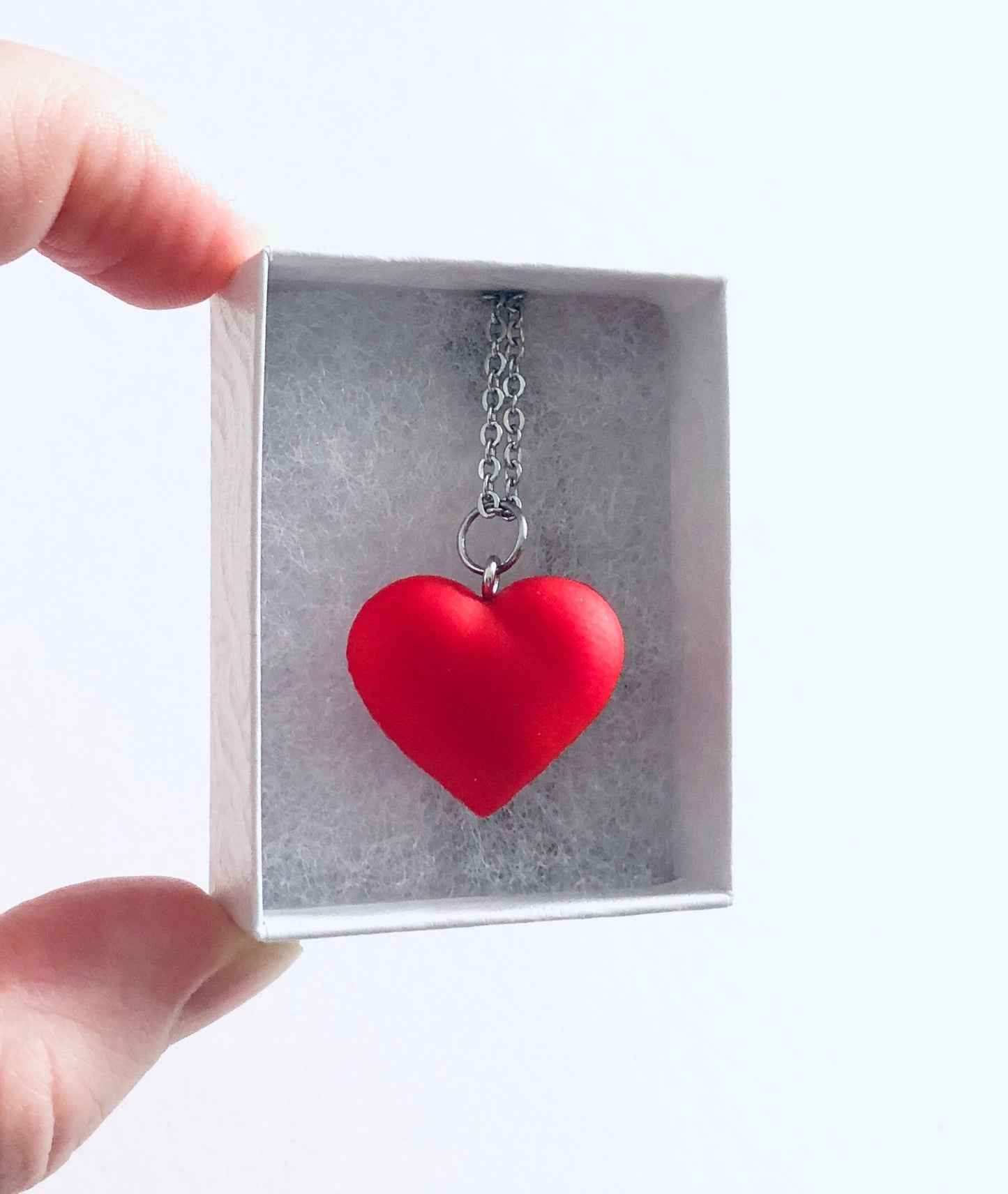 Red Heart Necklace, 3D Love Heart on Stainless Steel Chain, Y2K Lovecore Aesthetic 90’s Style