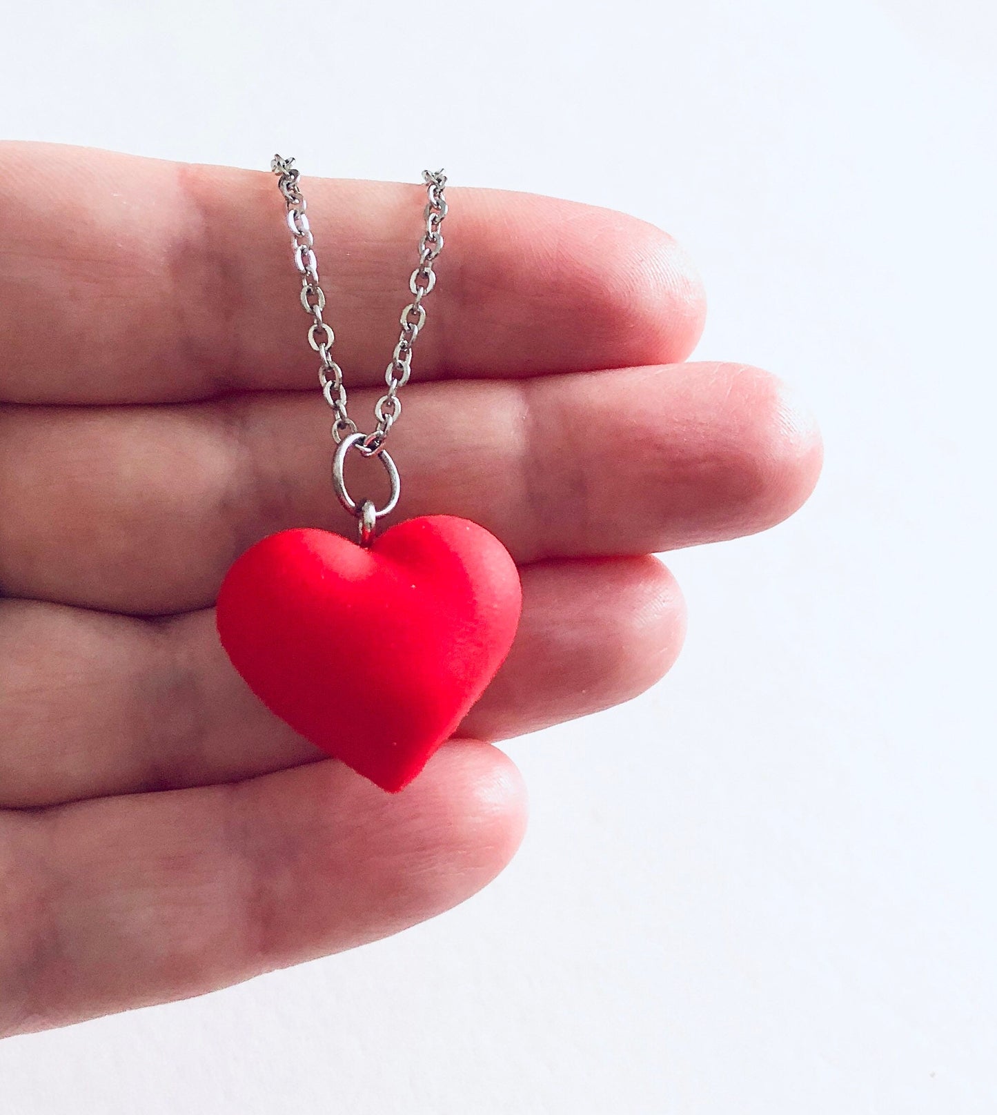 Red Heart Necklace, 3D Love Heart on Stainless Steel Chain, Y2K Lovecore Aesthetic 90’s Style