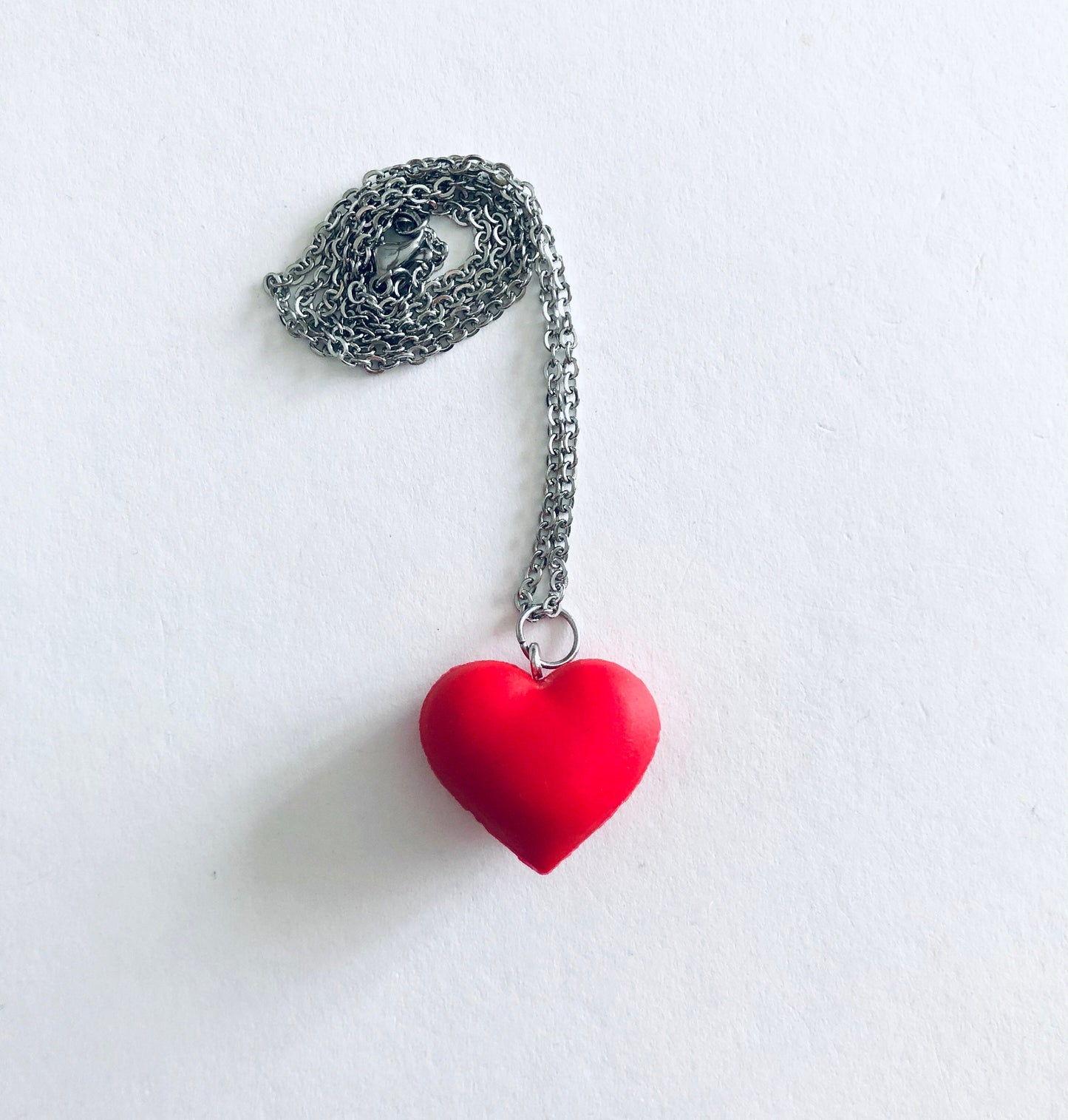 Red Heart Necklace, 3D Love Heart on Stainless Steel Chain, Y2K Lovecore Aesthetic 90’s Style