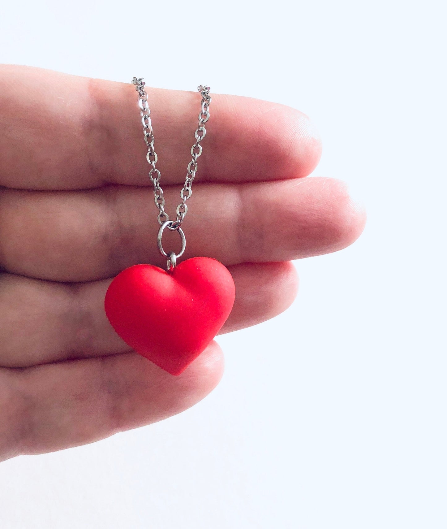 Red Heart Necklace, 3D Love Heart on Stainless Steel Chain, Y2K Lovecore Aesthetic 90’s Style