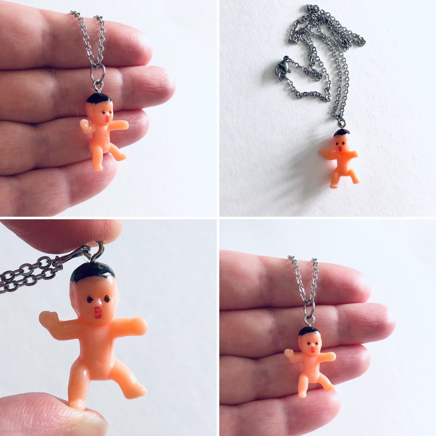 Funky Kitsch Retro Baby Doll Necklace, 3D Kitschy Y2K Aesthetic, 90’s Fashion