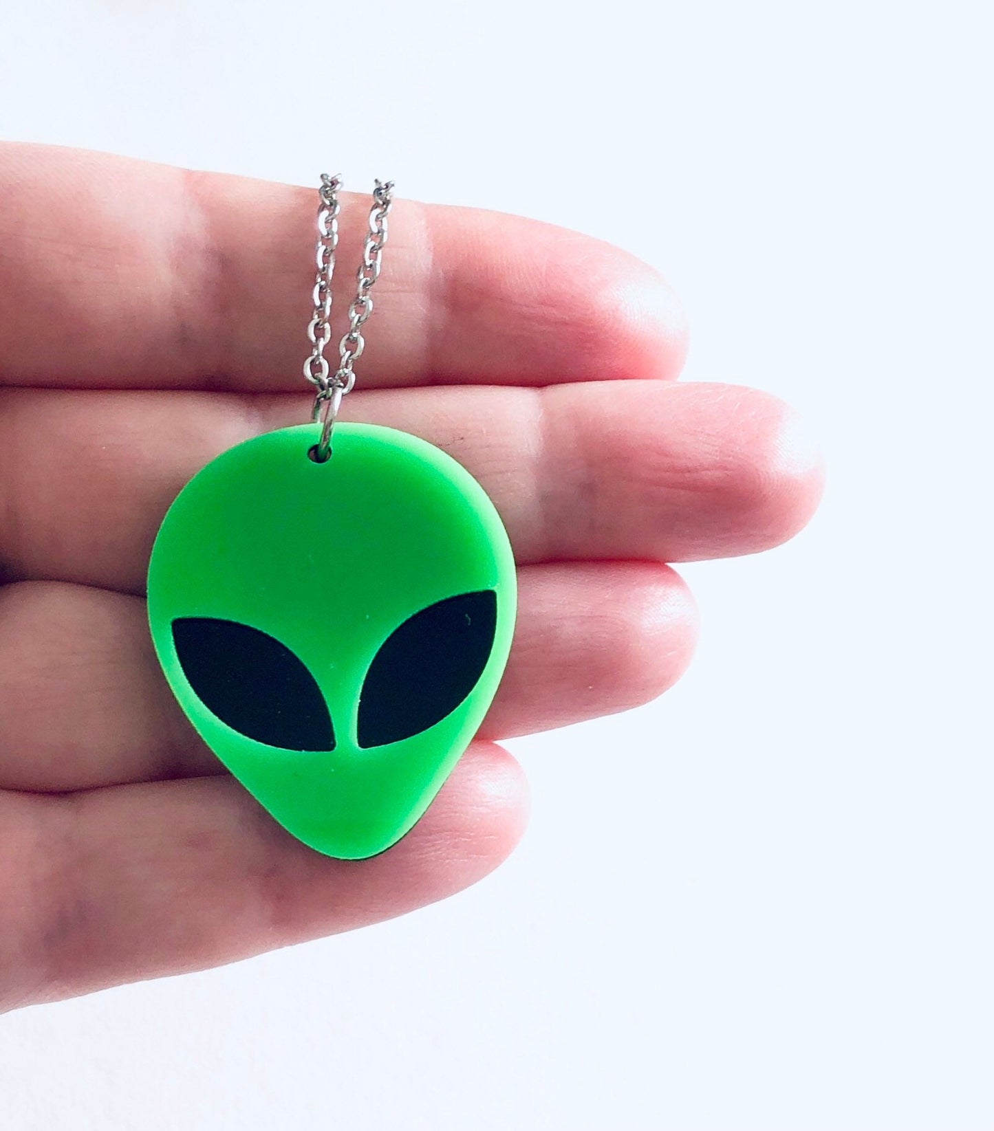 Green Alien Necklace, Retro Space Aliens Necklace, Y2K Kidcore Aesthetic