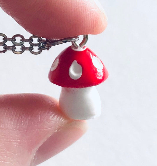 Little Red Mushroom Necklace, Toadstool Necklace, Fairy Core Aesthetic Cottagecore