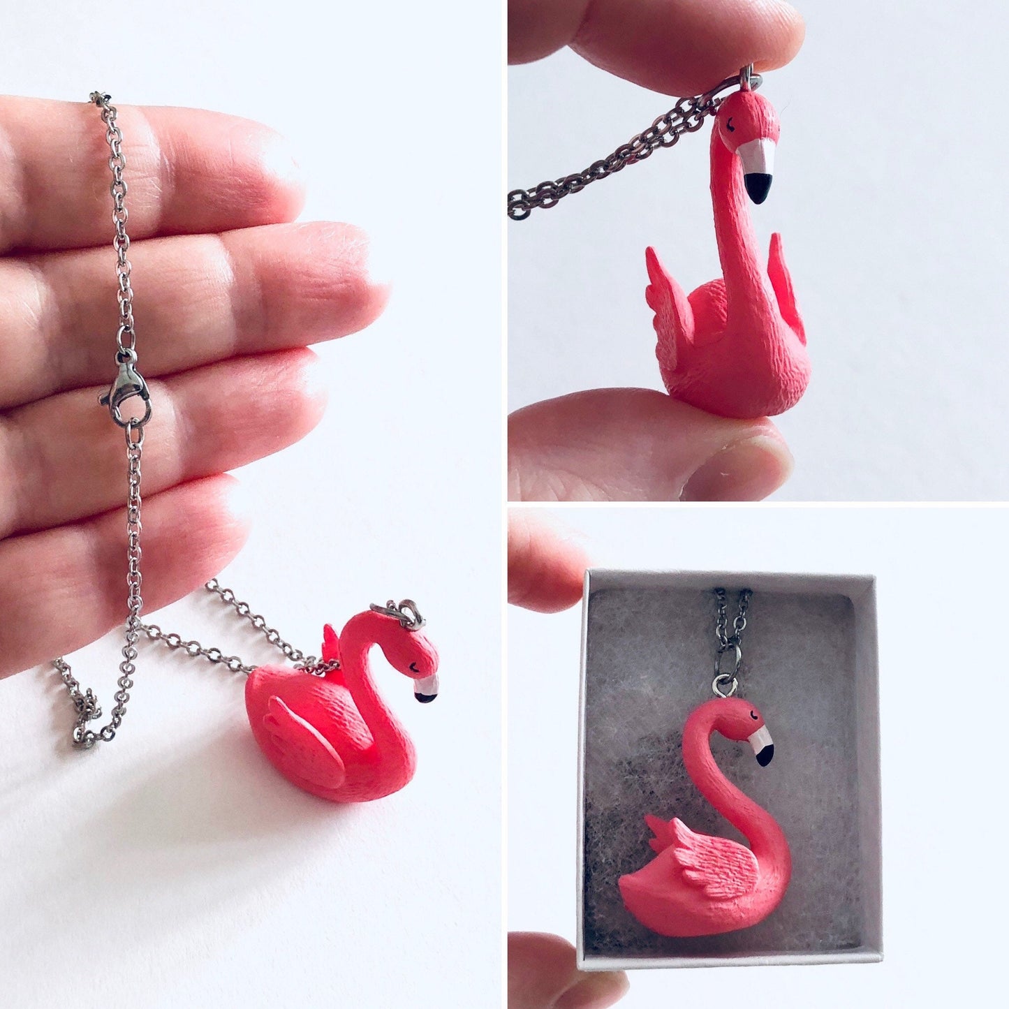 Pink Swan Necklace, 3D Bird Necklace, Beautiful Feminine Swan