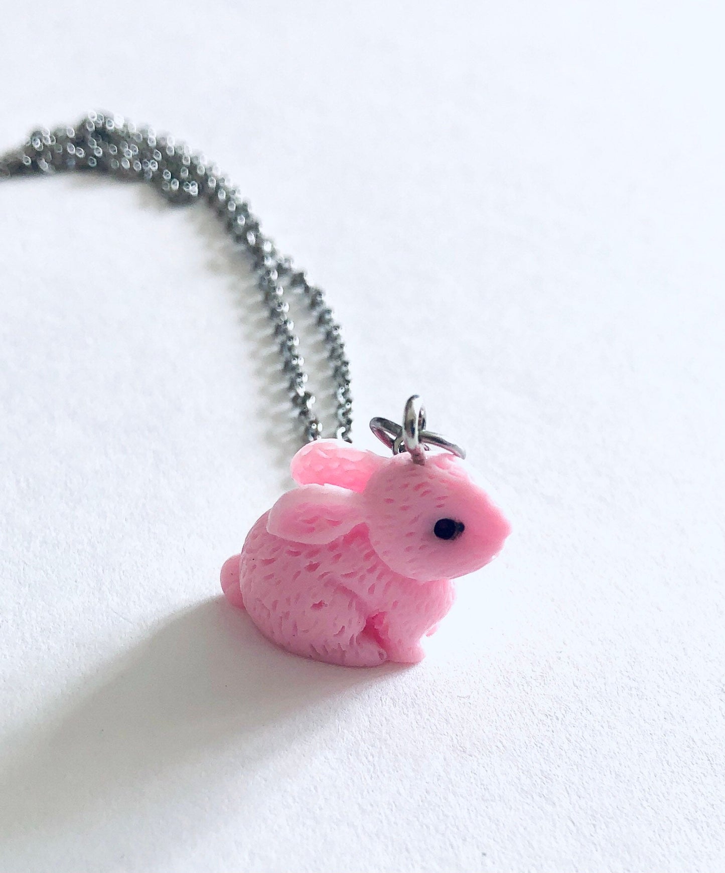 Pink Bunny Rabbit Necklace, Easter Bunny Necklace, Adorable Bunnies Jewelry Kawaii