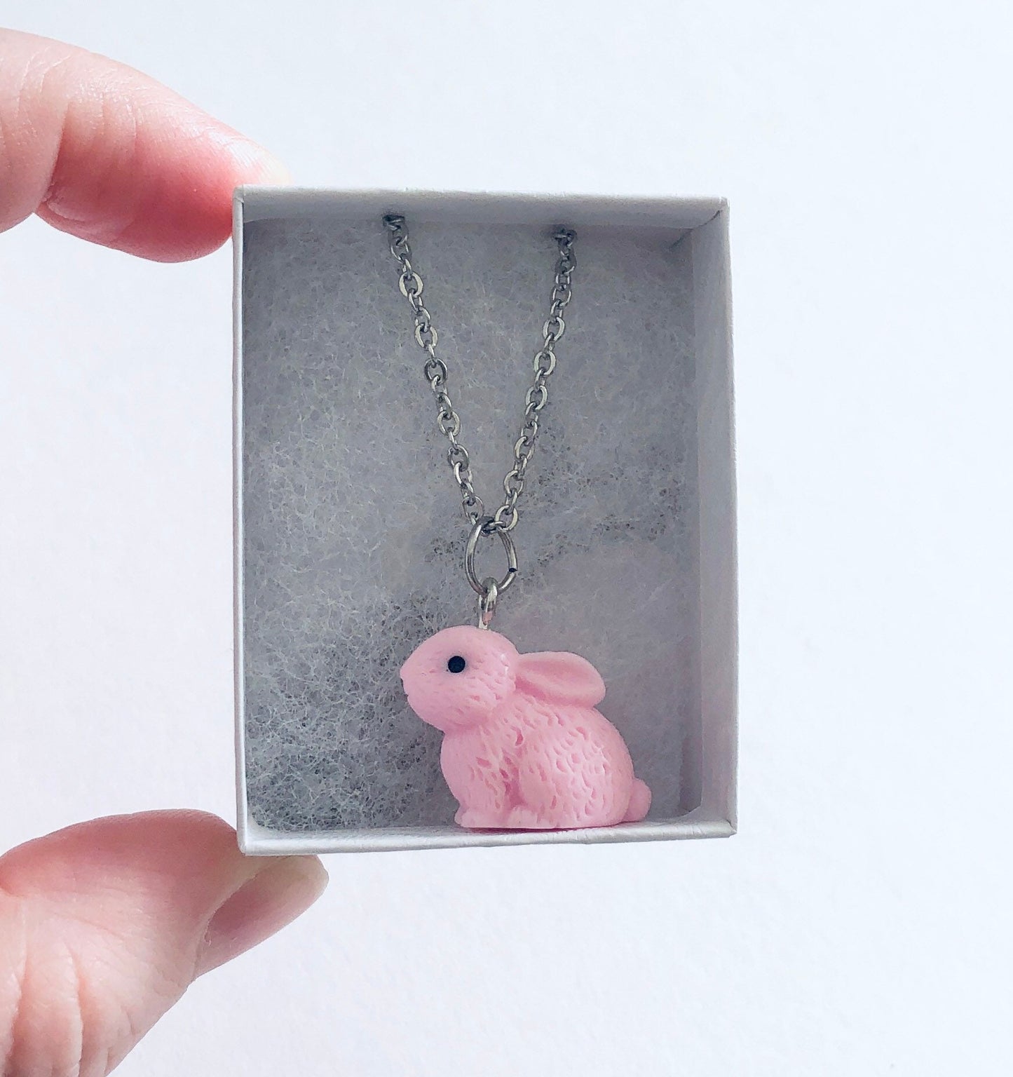 Pink Bunny Rabbit Necklace, Easter Bunny Necklace, Adorable Bunnies Jewelry Kawaii