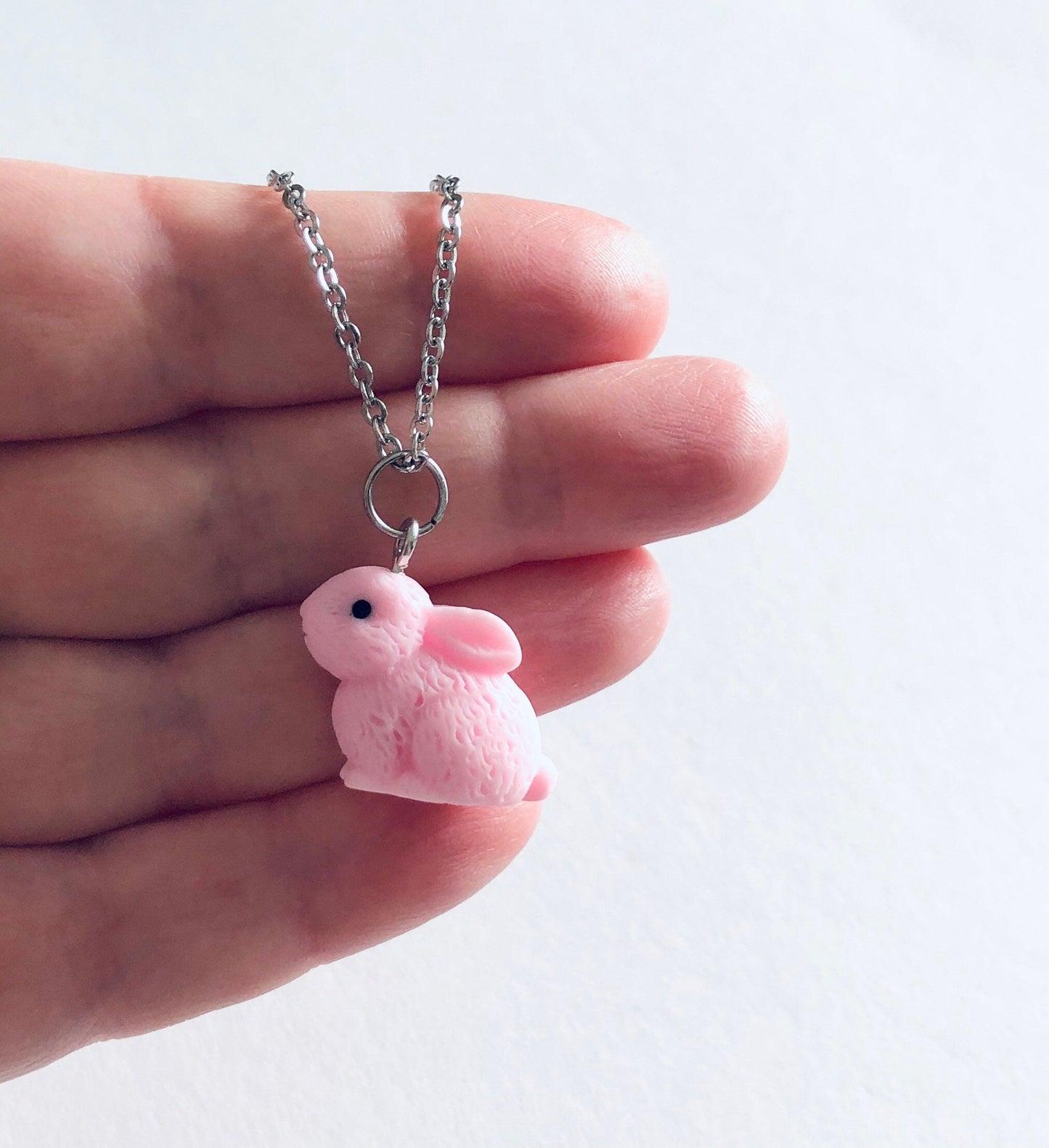 Pink Bunny Rabbit Necklace, Easter Bunny Necklace, Adorable Bunnies Jewelry Kawaii