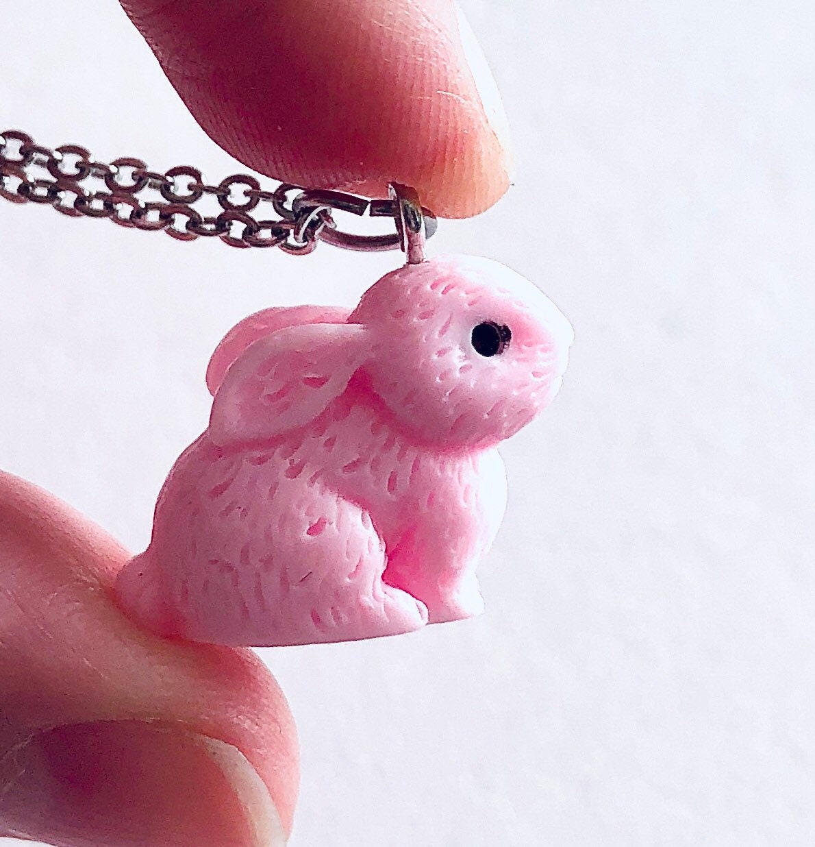 Pink Bunny Rabbit Necklace, Easter Bunny Necklace, Adorable Bunnies Jewelry Kawaii