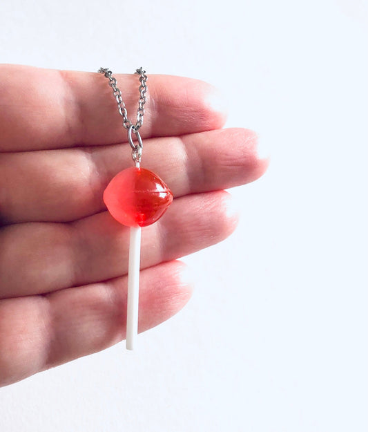 Swirl Lollipop Necklace, Red & White Swirl Sweet Treats Lollipop Necklace, Kawaii kidcore Aesthetic Lolita Sweets