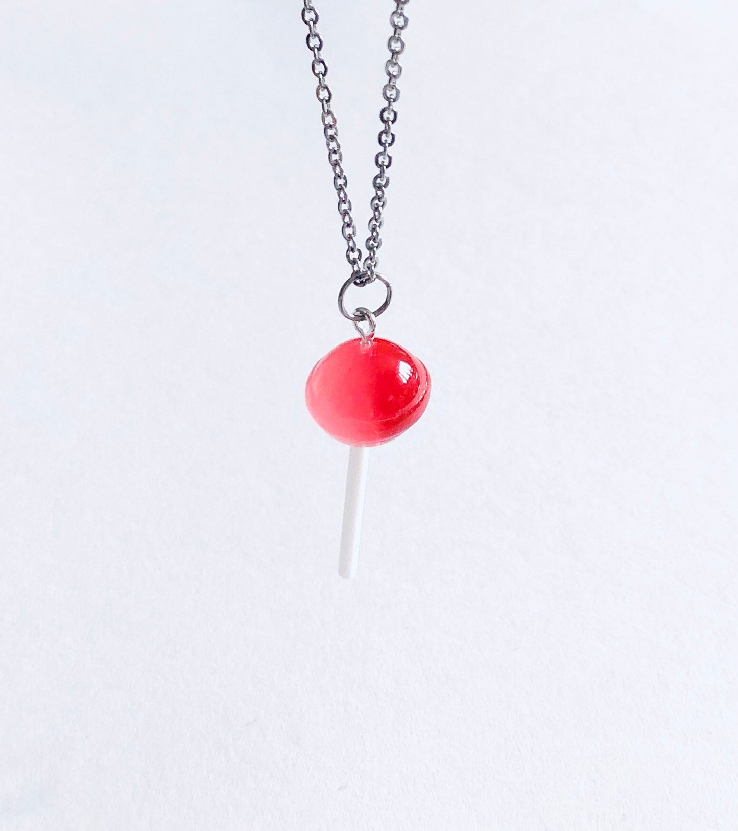 Swirl Lollipop Necklace, Red & White Swirl Sweet Treats Lollipop Necklace, Kawaii kidcore Aesthetic Lolita Sweets