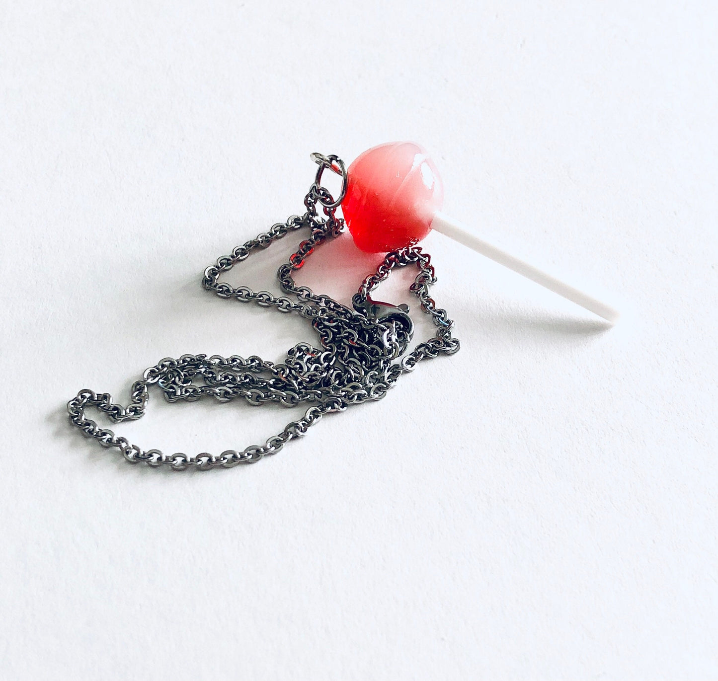 Swirl Lollipop Necklace, Red & White Swirl Sweet Treats Lollipop Necklace, Kawaii kidcore Aesthetic Lolita Sweets