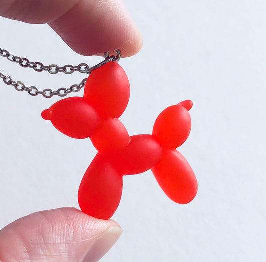 Retro Red Balloon Dog Necklace, Kawaii Kidcore Aesthetic Y2K