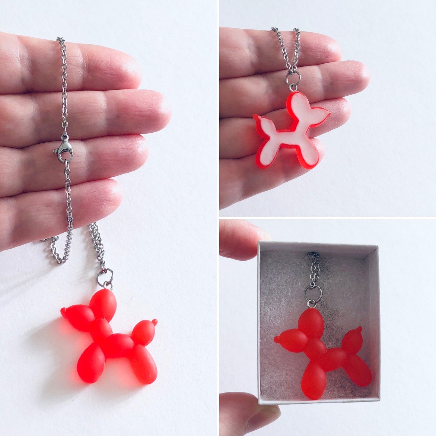 Retro Red Balloon Dog Necklace, Kawaii Kidcore Aesthetic Y2K