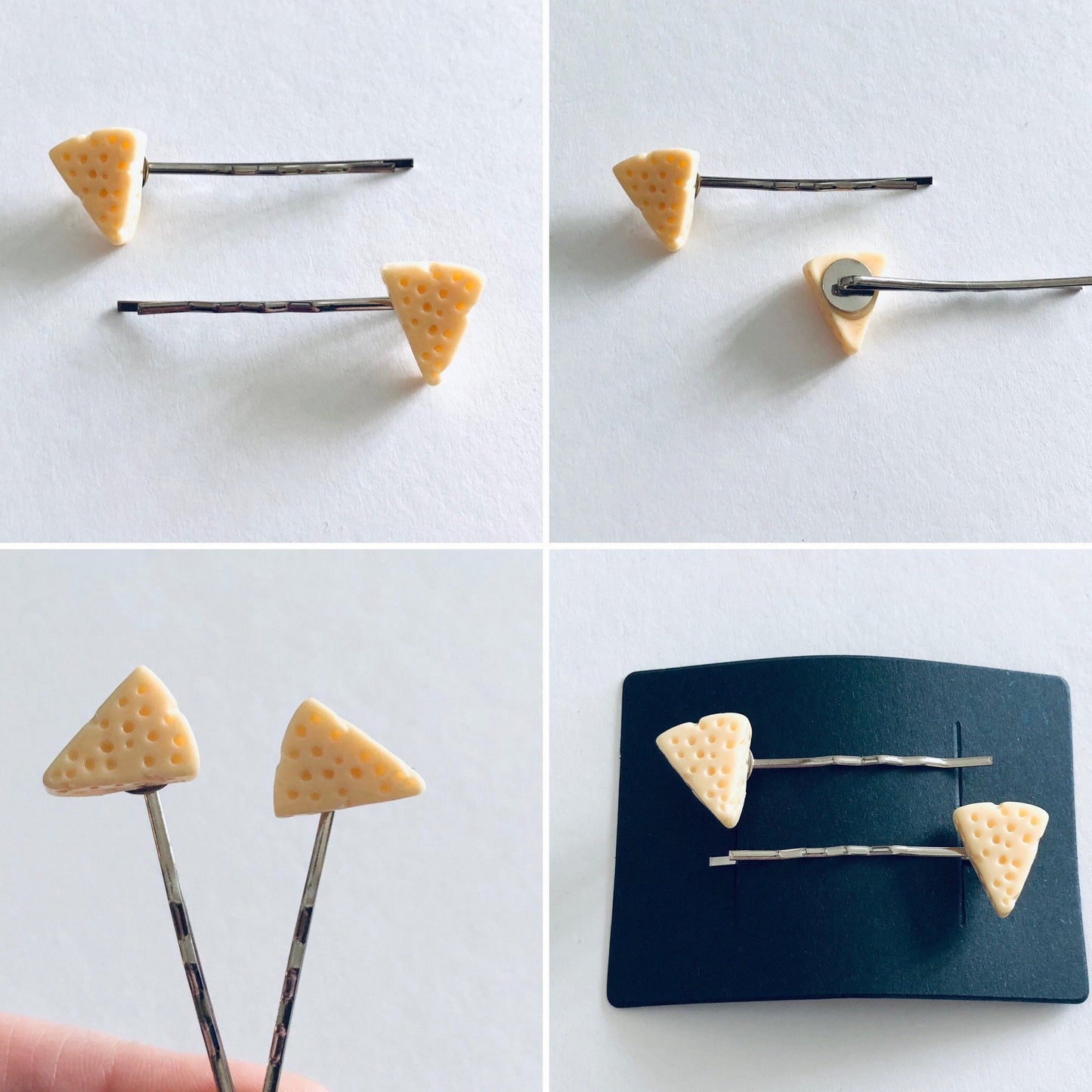 Triangle Cheese Bobby Pins, Yellow Cheese Hair Clips, Mini Food Hair Accessories