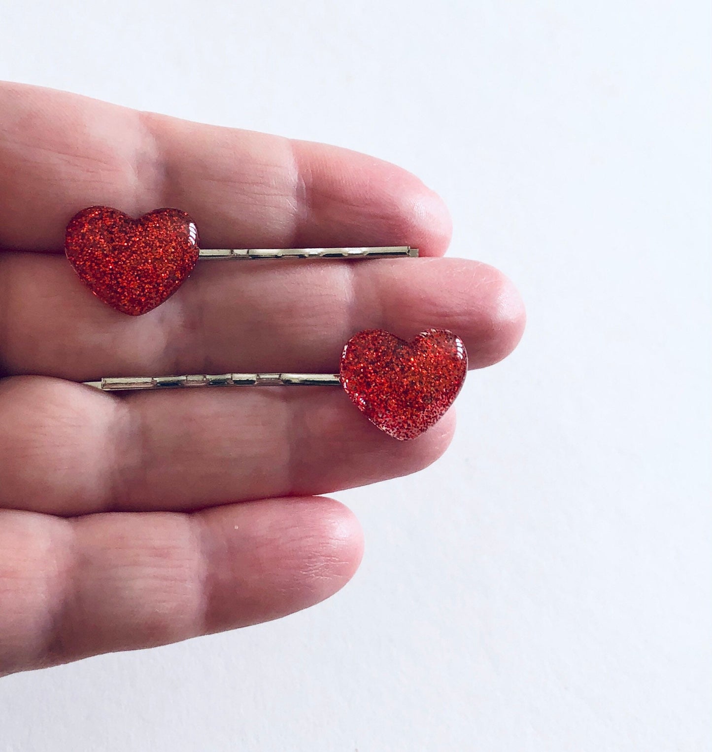 Red Hearts Bobby Pins, Glitter Sparkle Love Hearts Hair Clips, Valentines Girlfriend Lovecore Aesthetic