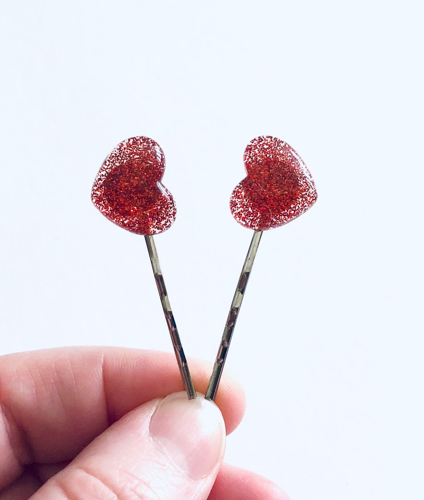 Red Hearts Bobby Pins, Glitter Sparkle Love Hearts Hair Clips, Valentines Girlfriend Lovecore Aesthetic