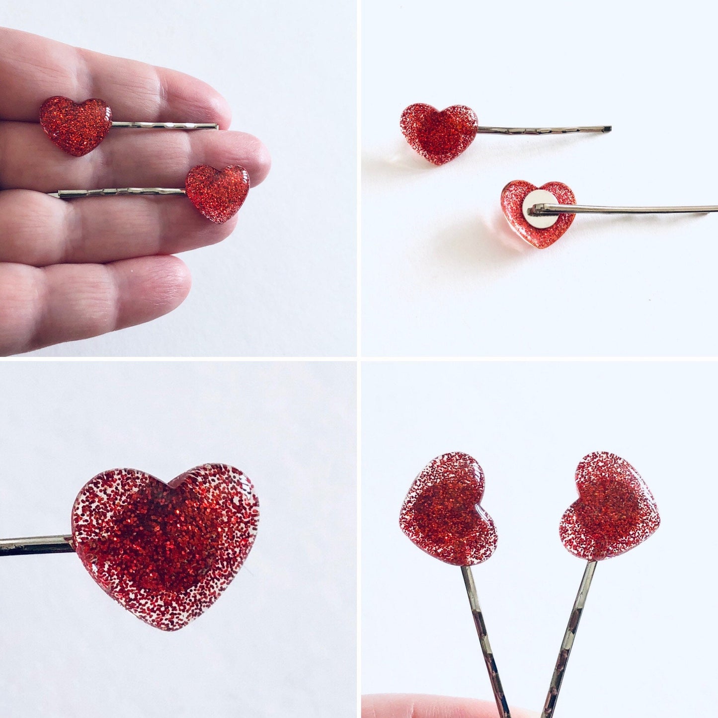 Red Hearts Bobby Pins, Glitter Sparkle Love Hearts Hair Clips, Valentines Girlfriend Lovecore Aesthetic