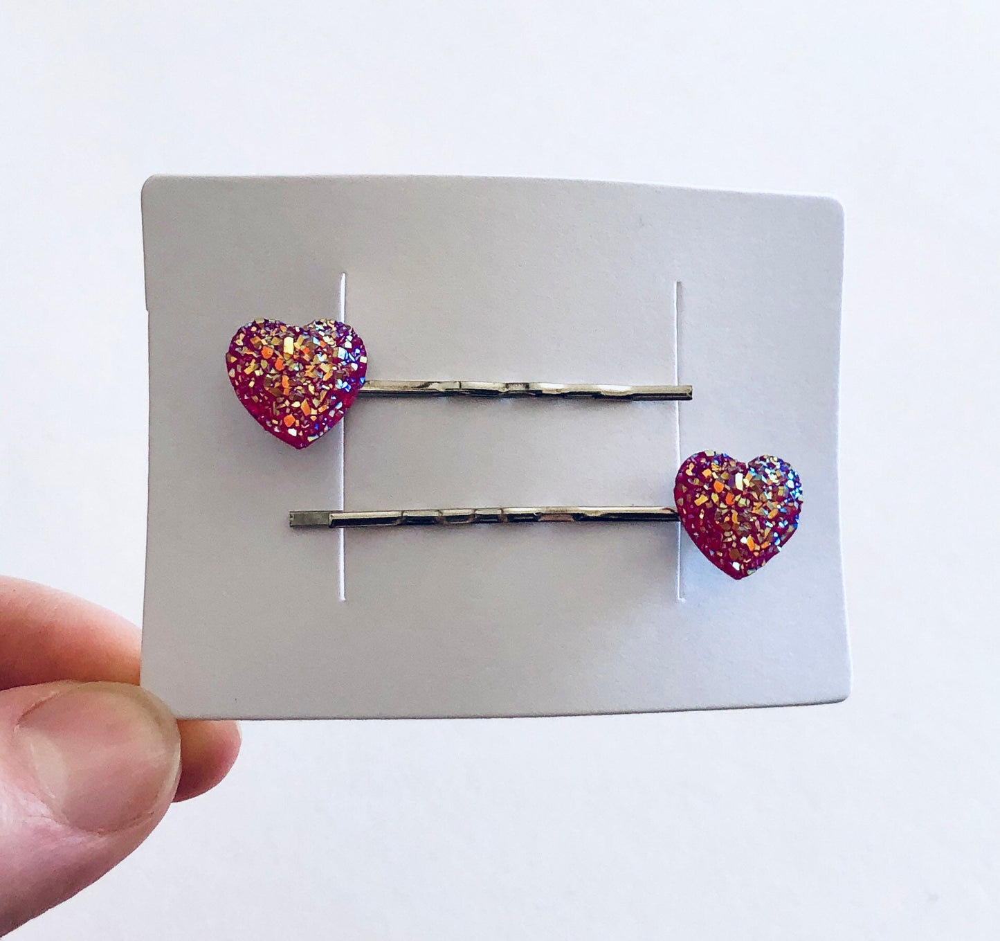 High Sparkle Druzy Pink Heart Bobby Pins, Love Hearts Hair Clips, Mall Goth Babe, Mothers Day Gift