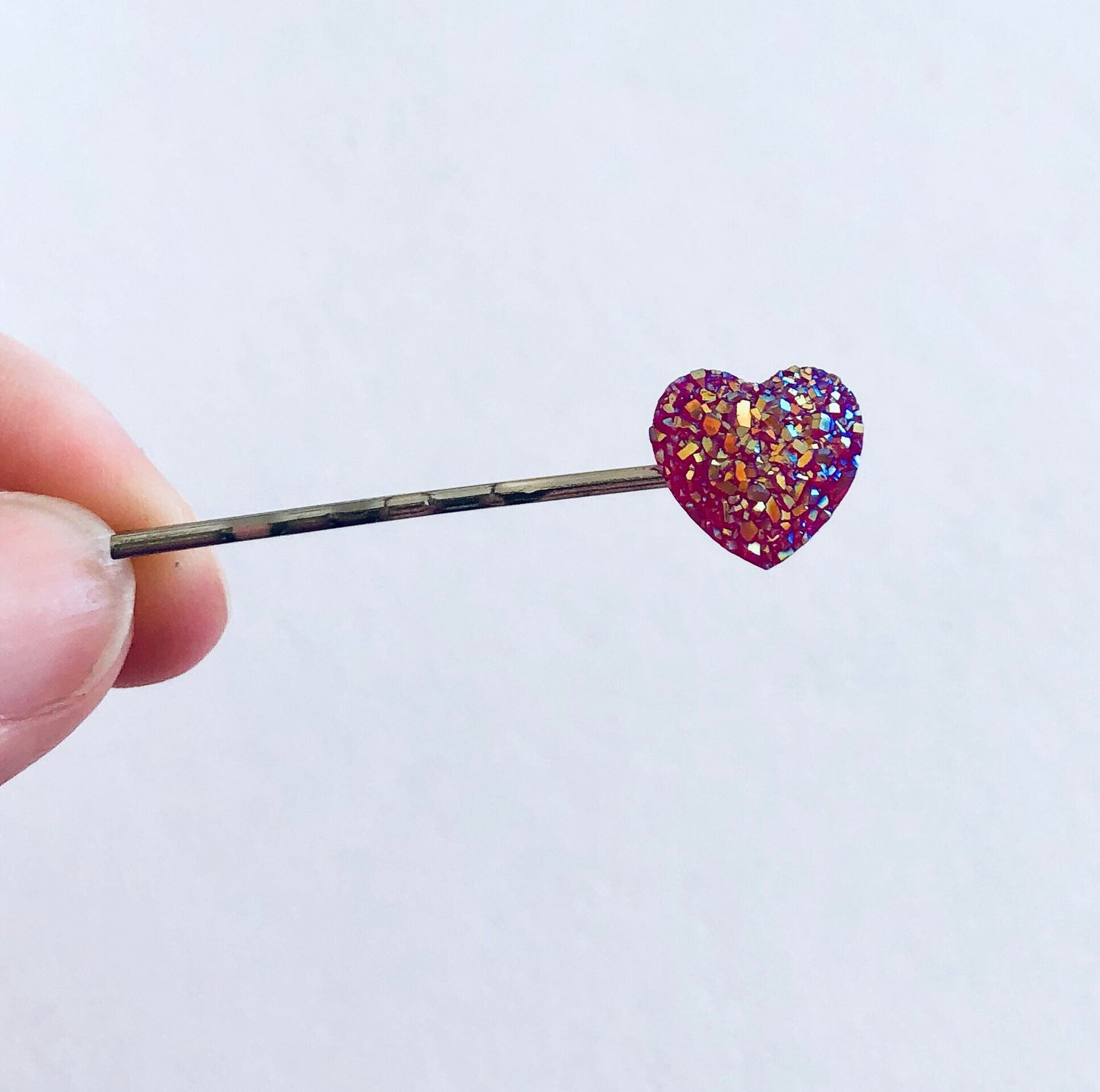 High Sparkle Druzy Pink Heart Bobby Pins, Love Hearts Hair Clips, Mall Goth Babe, Mothers Day Gift