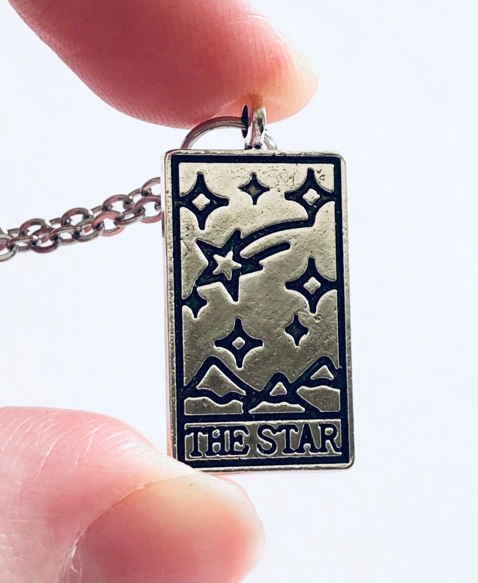 The Star Tarot Card Necklace, Dog Tag Style, Occult Esoteric Divination, Silver Star Necklace, Wiccan Witch