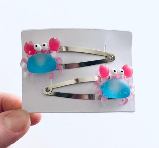 Pastel Crab Hair Clips, Ocean Beach Vacation Crabs Snap Clips, Hair Accessories for Little Girls Teens Women