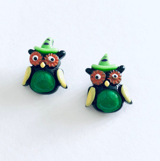 Witchy Retro Owl Hair Clips, Owls Barrettes, Little Halloween Owl Bird with Witches Hat on Hair Accessories