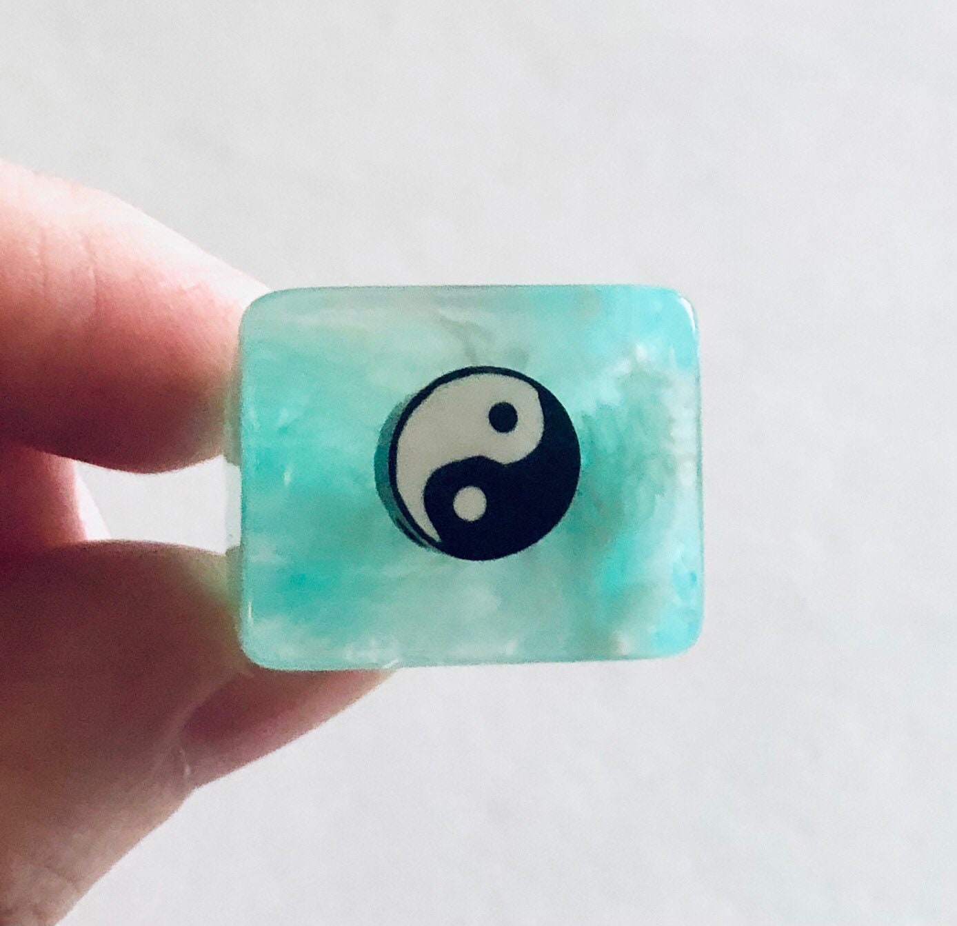 Yin & Yang Ring, Light Blue Resin Statement Ring, Yoga Boho Hippie Aesthetic