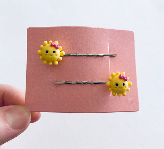 Yellow Sunshine Bobby Pins, Sun Hair Clips, Kawaii Celestial Hair Accessories