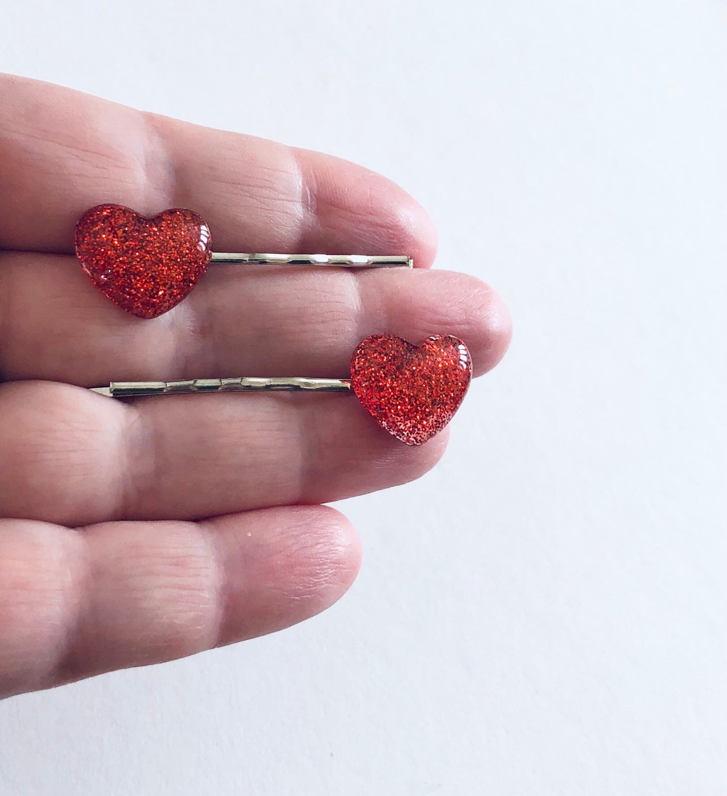 Red Hearts Bobby Pins, Glitter Sparkle Love Hearts Hair Clips, Valentines Girlfriend Lovecore Aesthetic