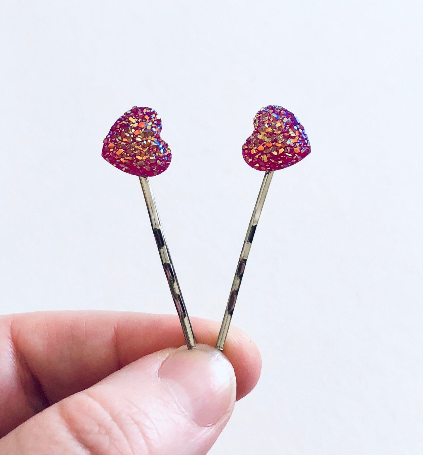 High Sparkle Druzy Pink Heart Bobby Pins, Love Hearts Hair Clips, Mall Goth Babe, Mothers Day Gift