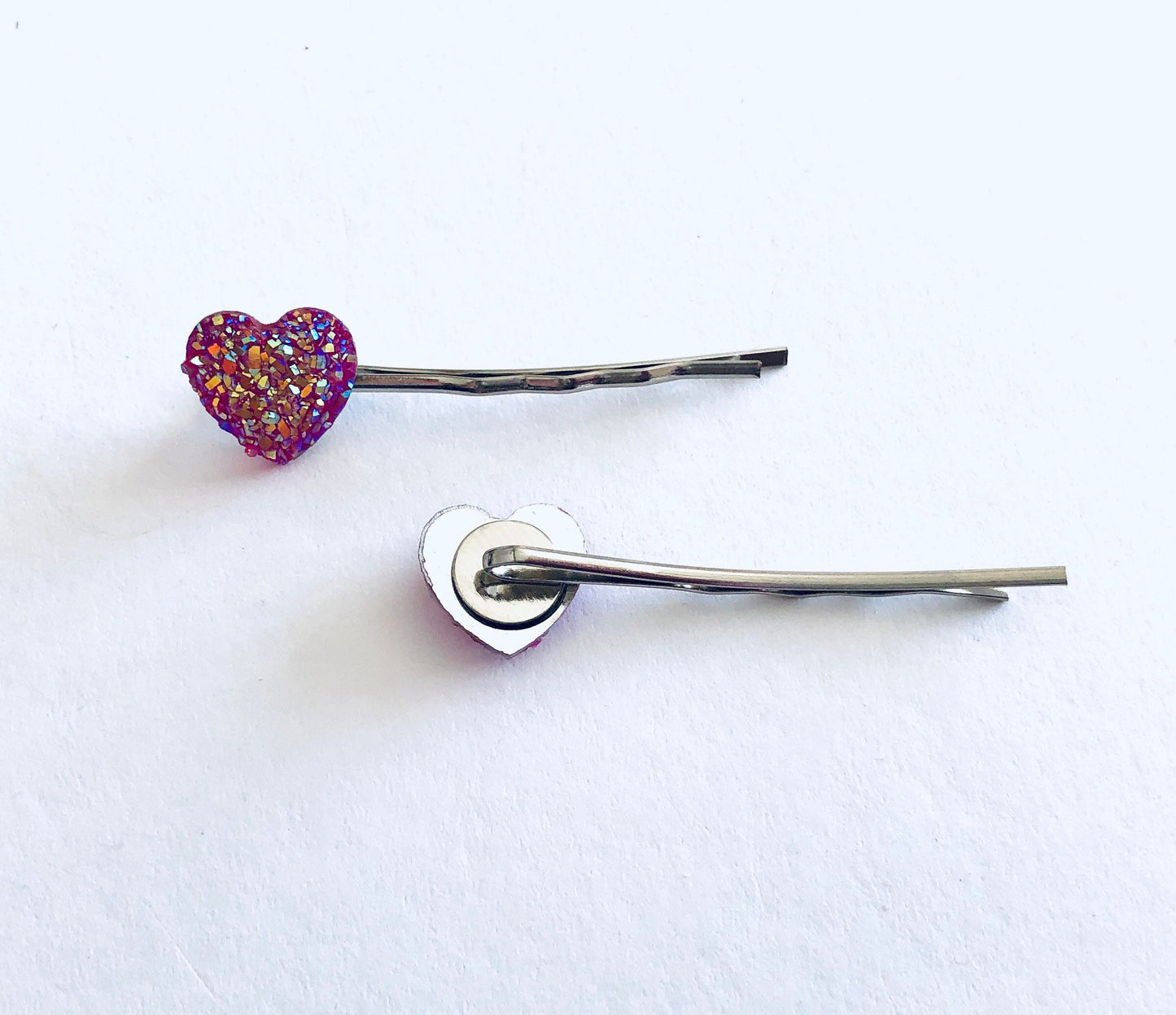 High Sparkle Druzy Pink Heart Bobby Pins, Love Hearts Hair Clips, Mall Goth Babe, Mothers Day Gift