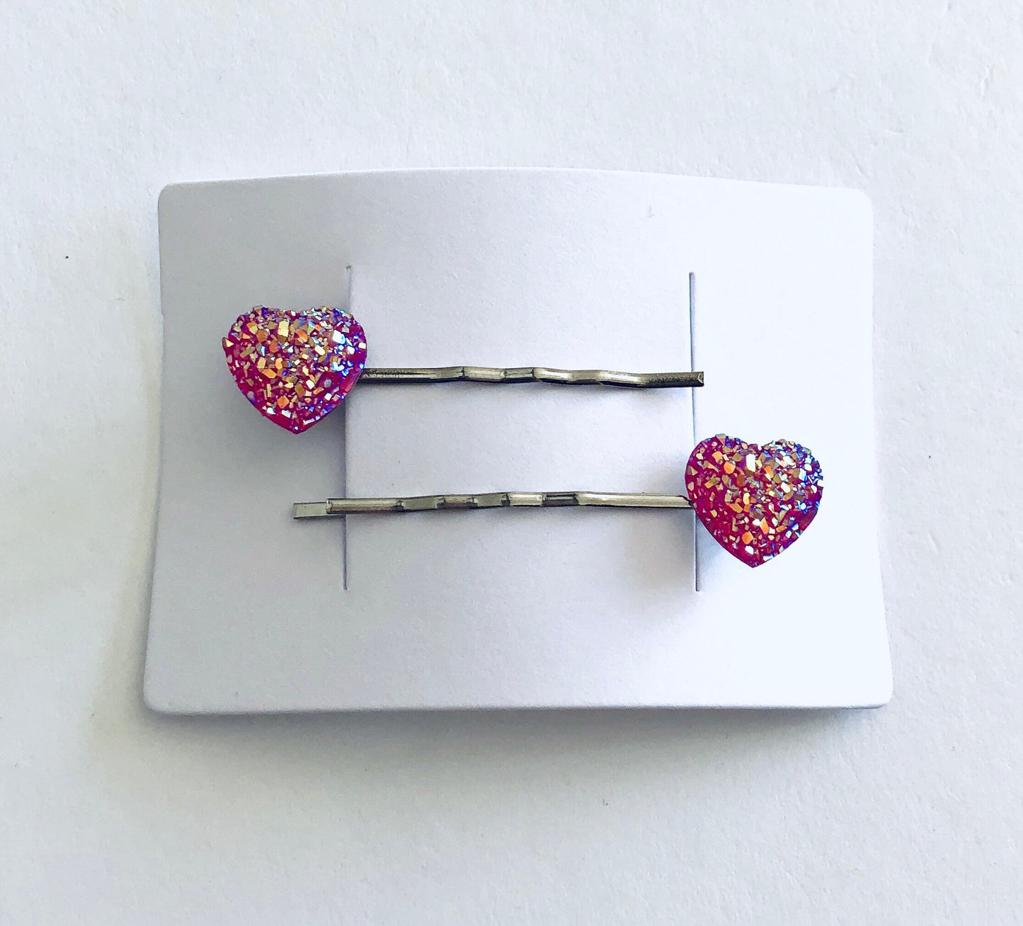 High Sparkle Druzy Pink Heart Bobby Pins, Love Hearts Hair Clips, Mall Goth Babe, Mothers Day Gift