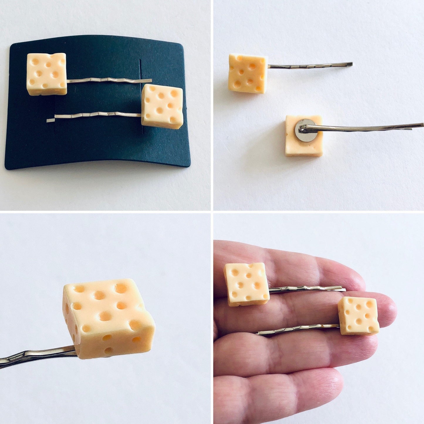 Square Cheese Hair Clips, Cheese Bobby Pins, Cheese Hair Accessories, Cheese Lover Gift, Mini Food Cute Hair Clips