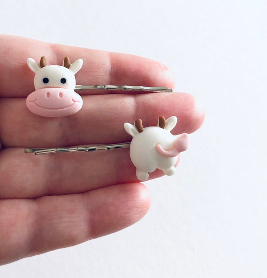 Cow Face & Cow Butt Hair Clips Set, Cow Hair Clips, Farm Cows Bobby Pins, Cute Hair Clips, Kawaii Hair Pins, Animal Hair Accessories