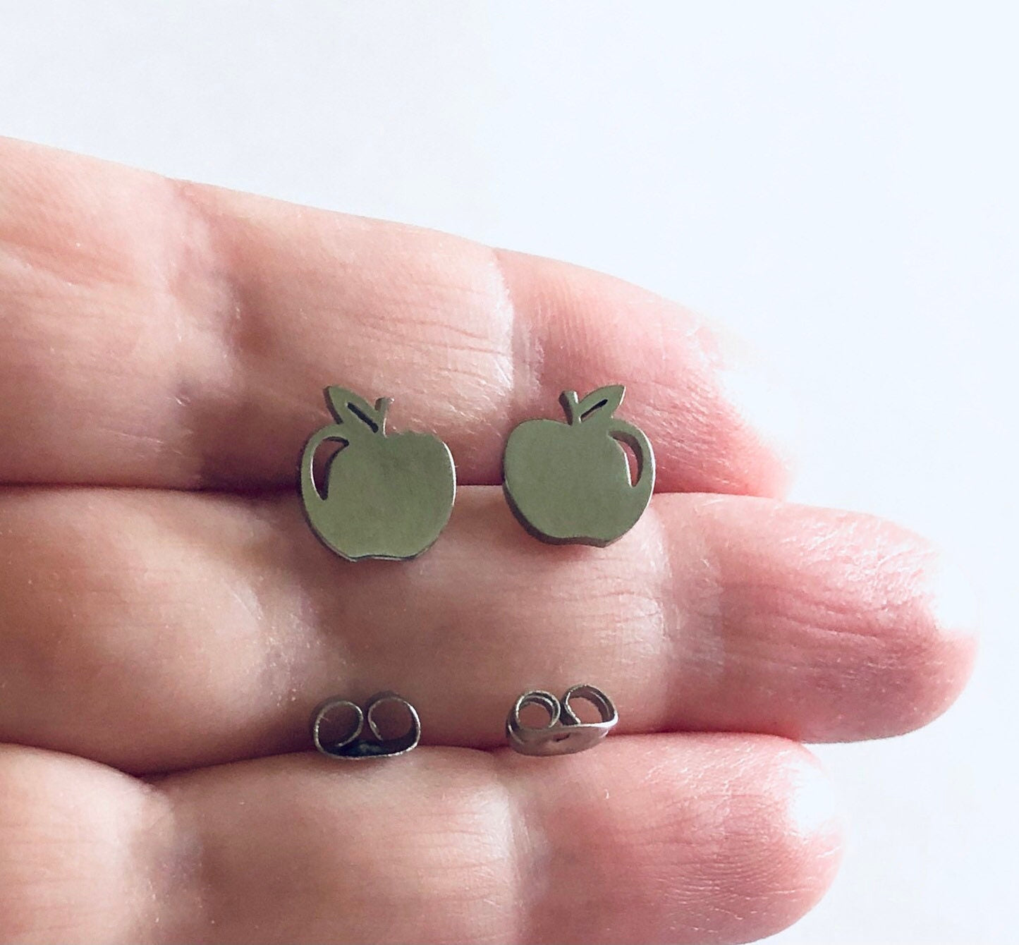 Silver Apple Earrings, Apple Stud Earrings, Teacher Gift, Fruit Earrings, Vegetarian Earrings, Vegan Earrings, Stainless Steel