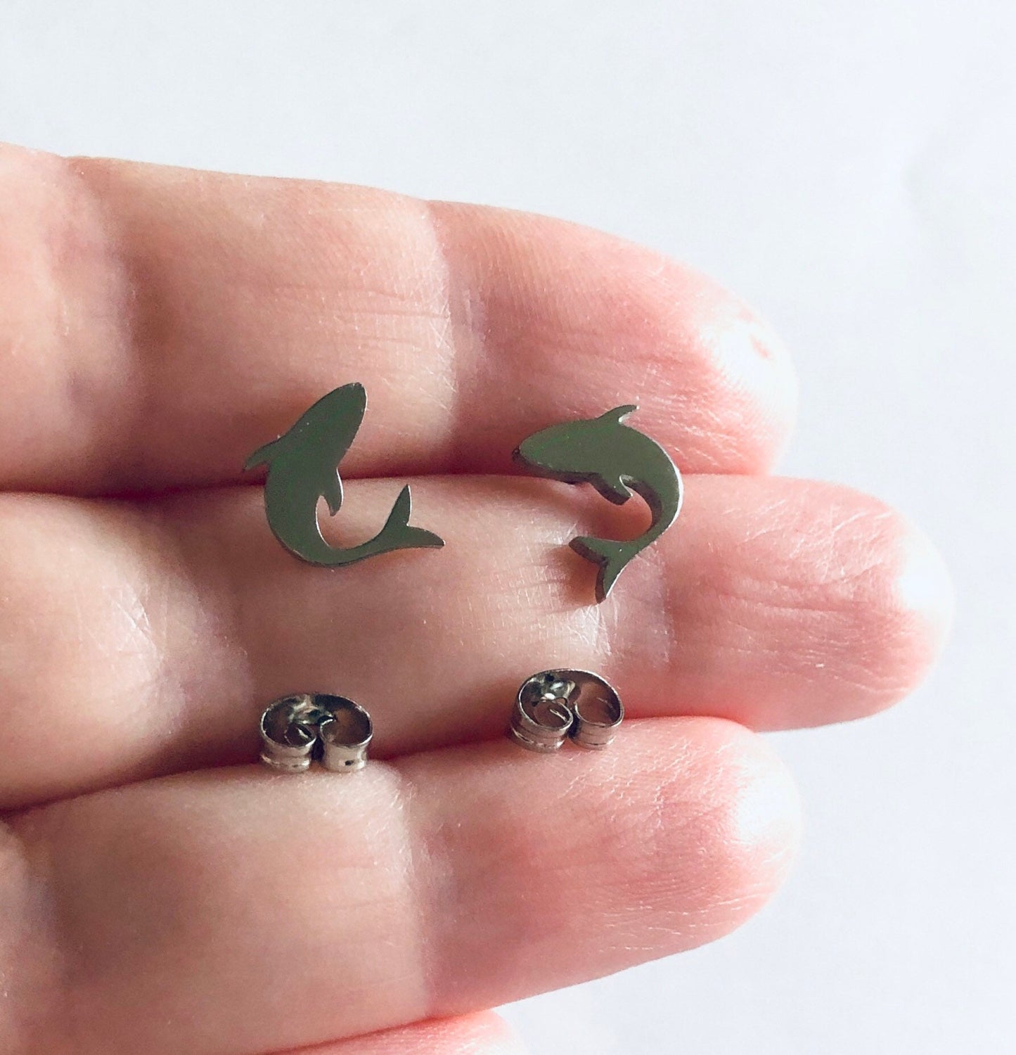 Shark Stud Earrings, Silver Shark Earrings, Sharks Studs, Post Earrings, Ocean Sean, Stainless Steel