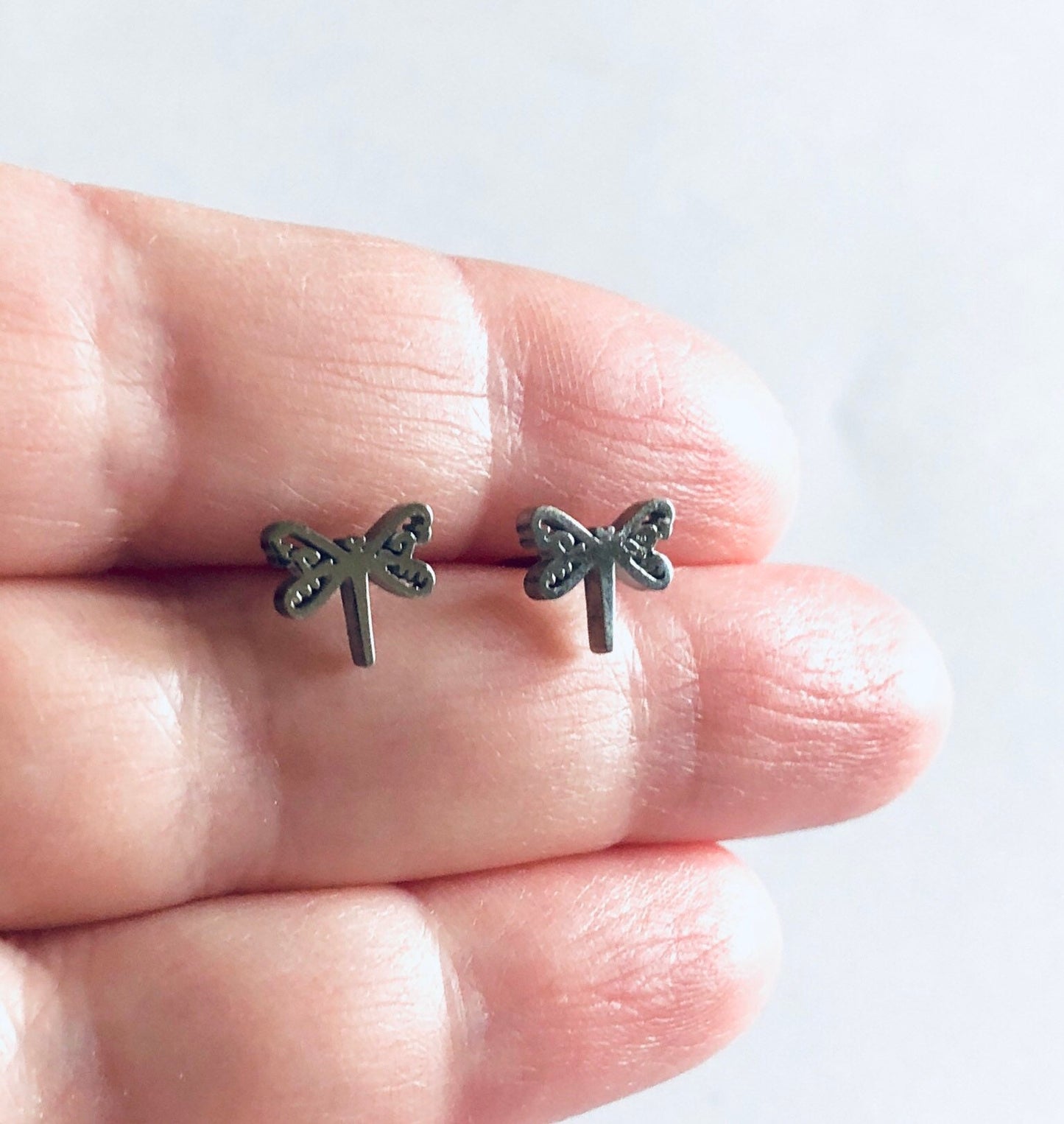 Dragonfly Earrings, Silver Dragonfly Stud Earrings, Dragonfly Studs, Bug Wings Fly Post Earrings, Stainless Steel