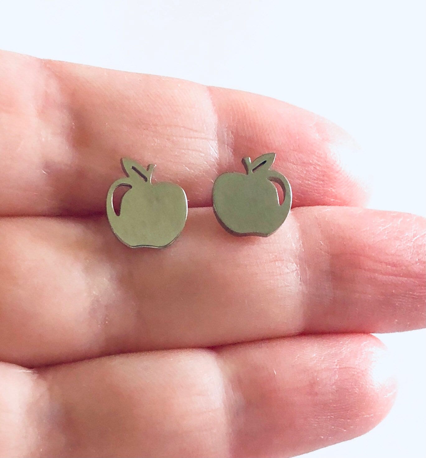 Silver Apple Earrings, Apple Stud Earrings, Teacher Gift, Fruit Earrings, Vegetarian Earrings, Vegan Earrings, Stainless Steel