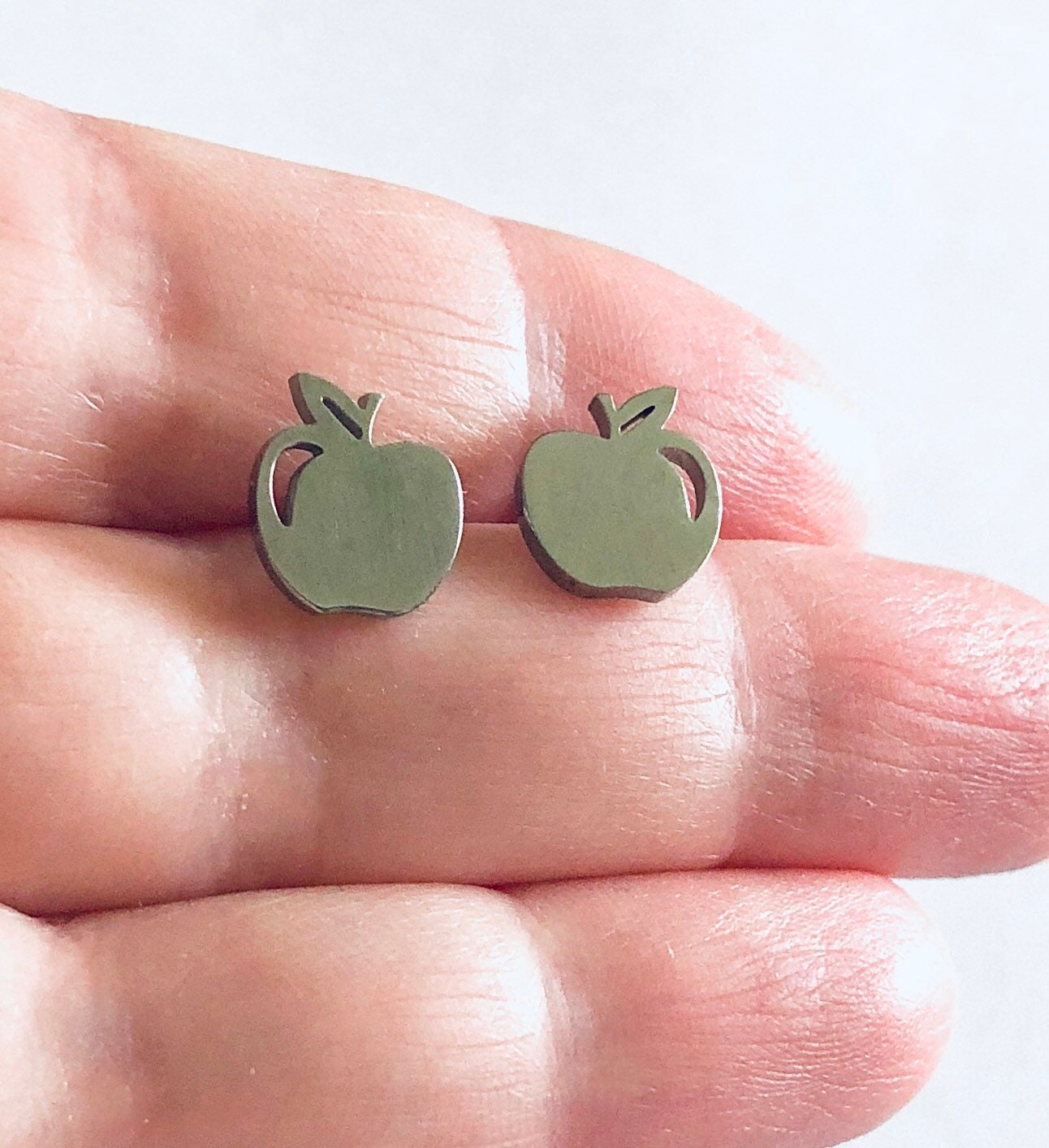 Silver Apple Earrings, Apple Stud Earrings, Teacher Gift, Fruit Earrings, Vegetarian Earrings, Vegan Earrings, Stainless Steel