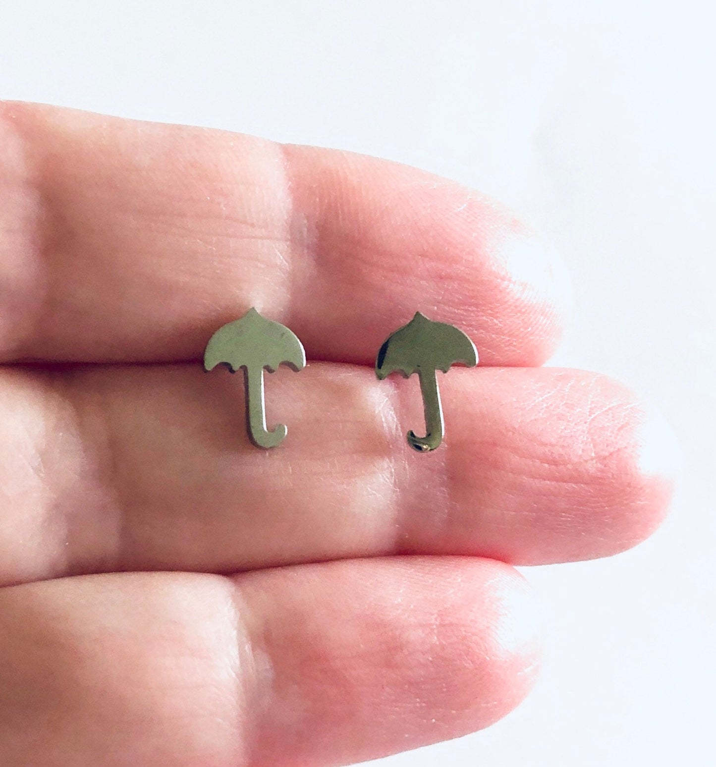 Umbrella Stud Earrings, Silver Spring Rain Umbrella Earrings, Cute