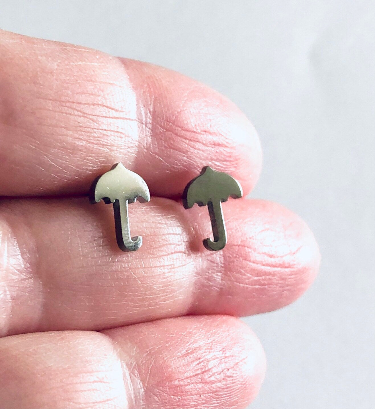 Umbrella Stud Earrings, Silver Spring Rain Umbrella Earrings, Cute