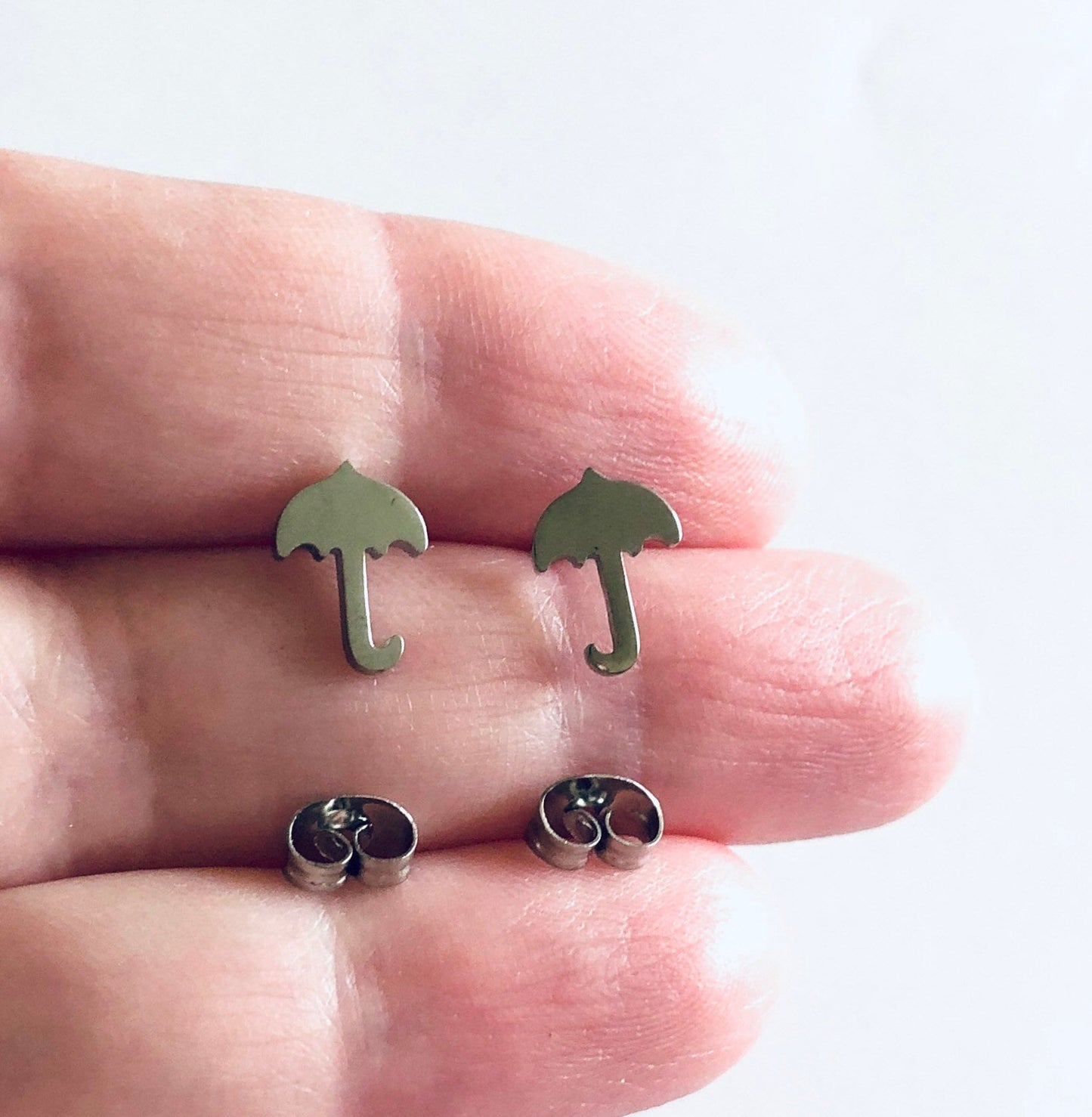 Umbrella Stud Earrings, Silver Spring Rain Umbrella Earrings, Cute