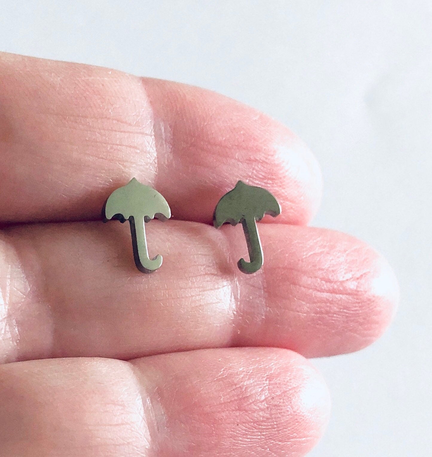 Umbrella Stud Earrings, Silver Spring Rain Umbrella Earrings, Cute