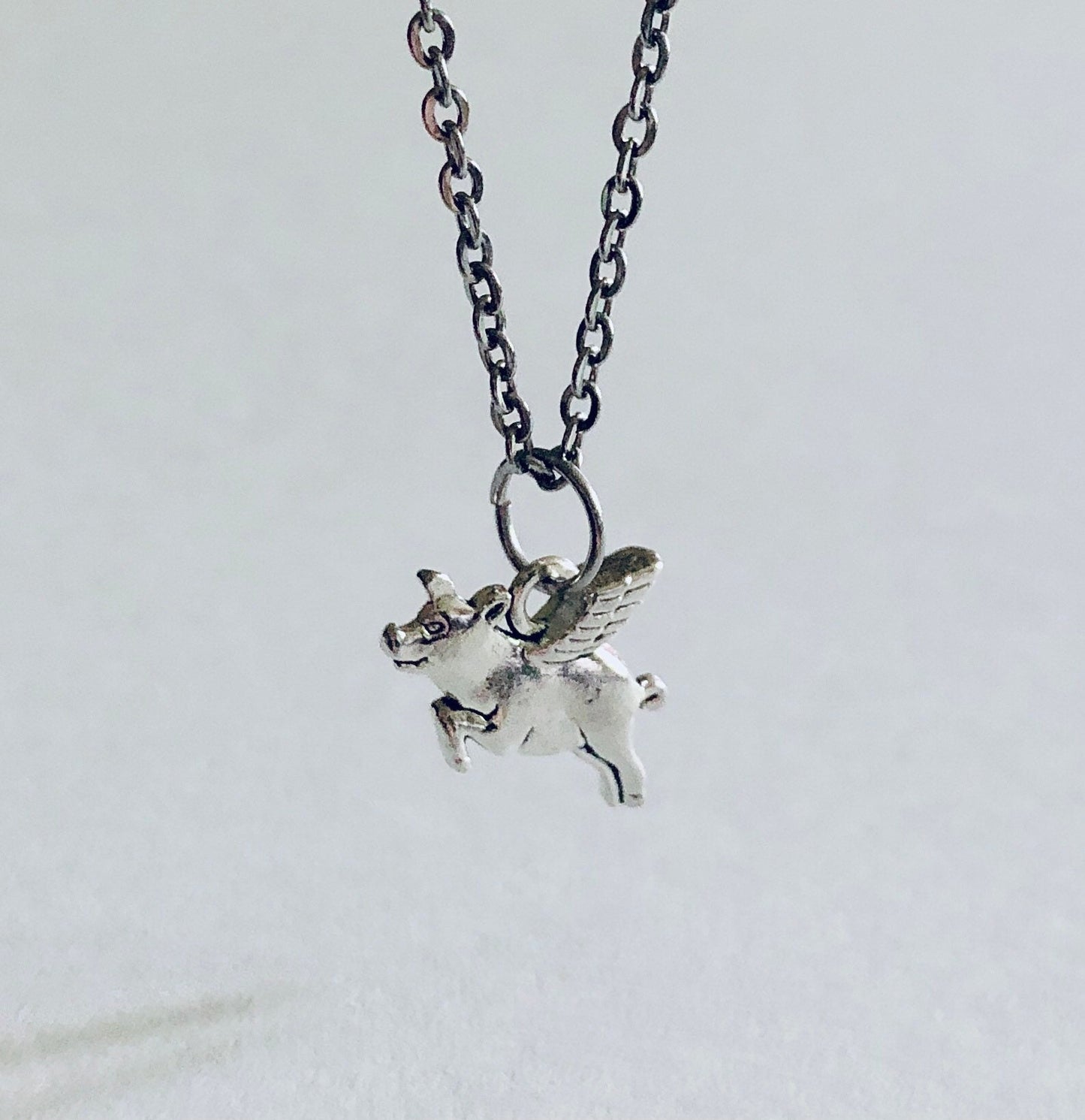 When Pigs Fly Necklace, Silver Pig Necklace, Piggy Charm on 18” Stainless Steel Chain, When Pigs Fly Necklace Funny