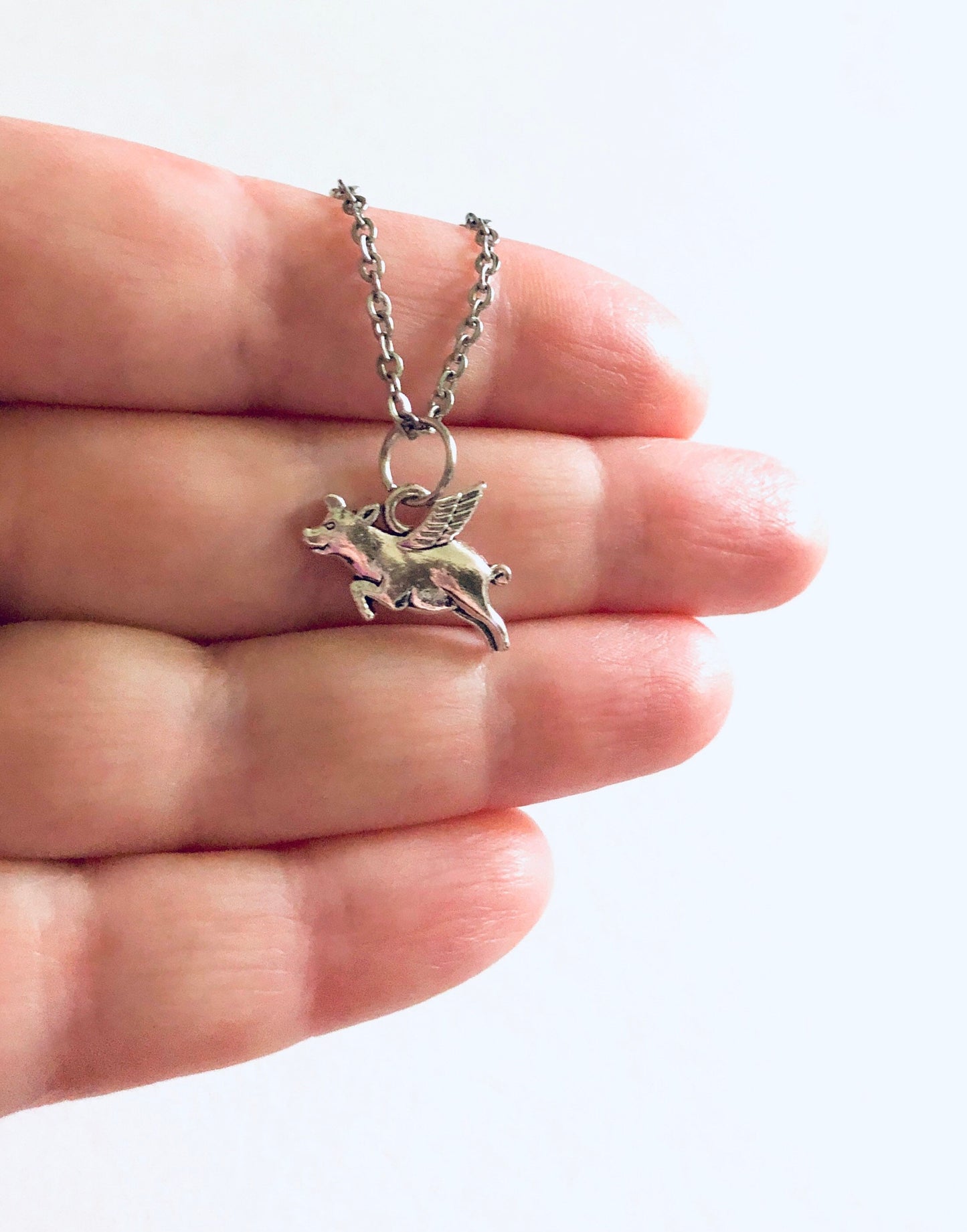 When Pigs Fly Necklace, Silver Pig Necklace, Piggy Charm on 18” Stainless Steel Chain, When Pigs Fly Necklace Funny