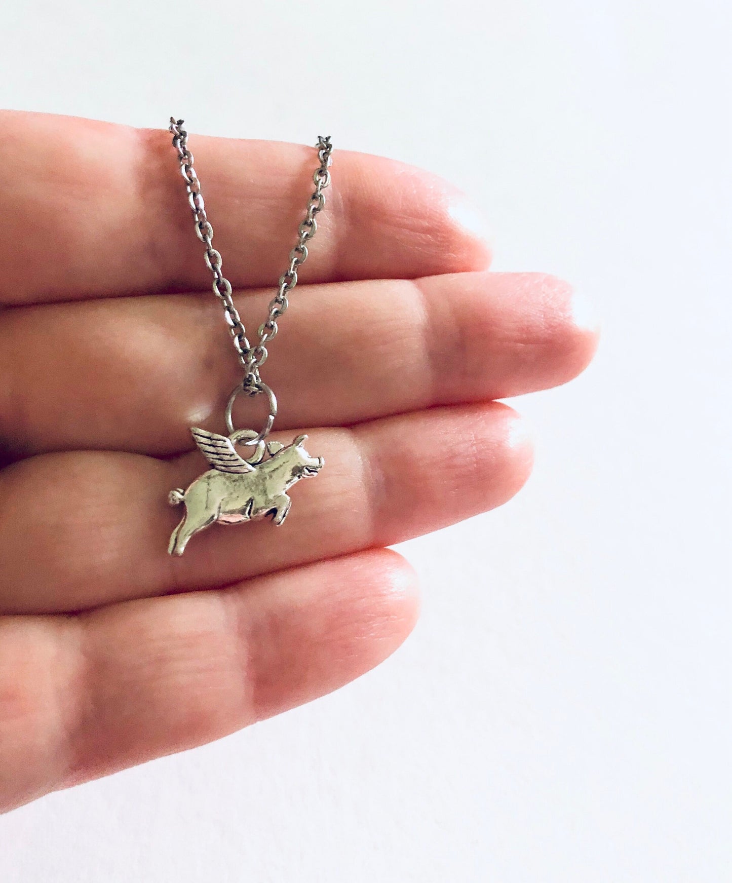 When Pigs Fly Necklace, Silver Pig Necklace, Piggy Charm on 18” Stainless Steel Chain, When Pigs Fly Necklace Funny